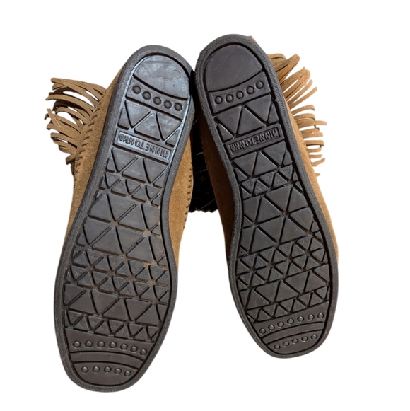 Minnetonka Hi Top Back Zip Hard Bottom Ankle Boot Brown Tan 9.5 - Picture 5 of 6